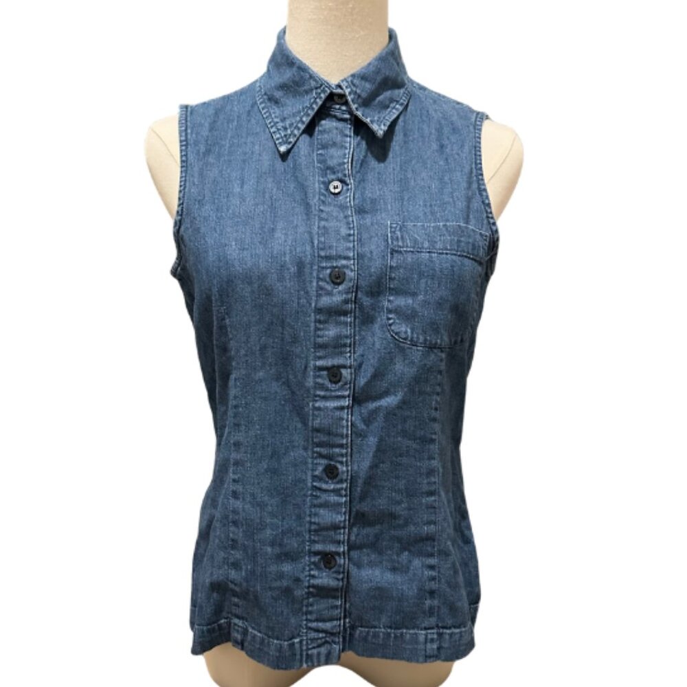 Vintage Crazy Horse Liz Claiborne Denim Vest 90s Sleeveless Jean Jacket